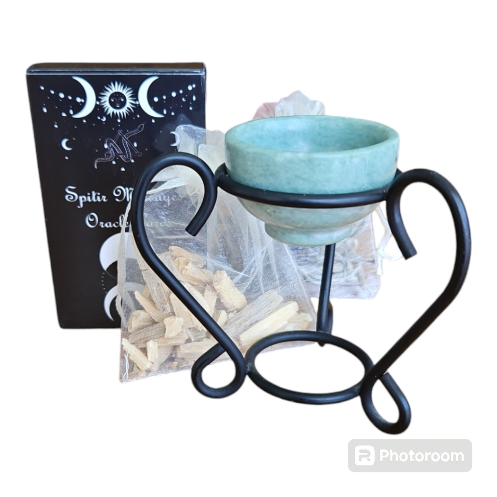 Spirit Message Oracle Deck & Jade Smudge Bowl Bundle
